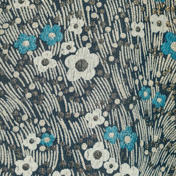 Chloe Blue and Gold Floral Brocade Boxy Cropped Jacket - Picture 6 of 7